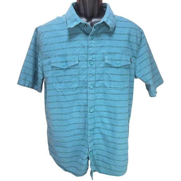 Vans Mens Blue Short Sleeve Button-Up Shirt Large - Barbed Wire Print - Picture 1 of 8